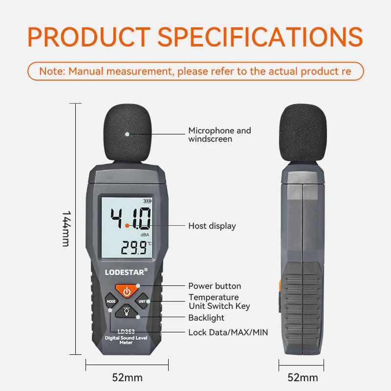 LODESTAR LD353 أداة قياس الضوضاء DB متر 30 ~ 130dB صوت صغير مستوى الصوت متر ديسيبل مراقب