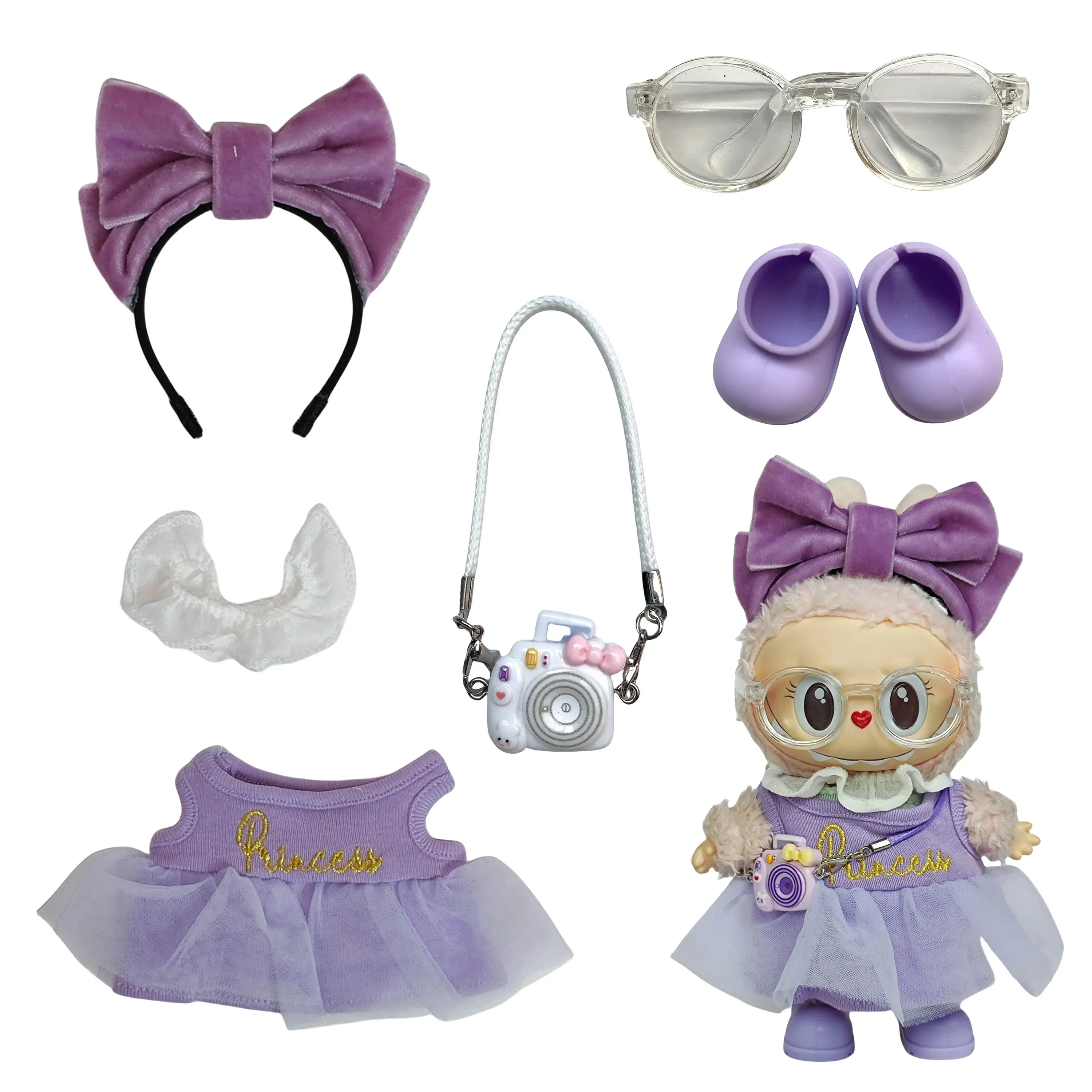 

For Korea Kpop Exo Labubu Idol Dolls Jean Dress Big Bowknot Doll Clothes Kids Gift 15-17cm Cute Mini Clothes Doll Accessories