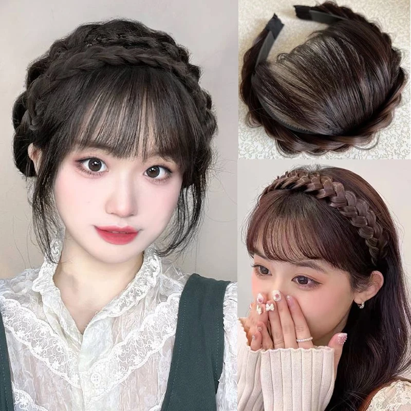 Wig Bangs Headband Synthetic Bangs Hair Extension Fake Fringe Natural Hair Clip on Hairpieces for Women Invisible Natural Clip