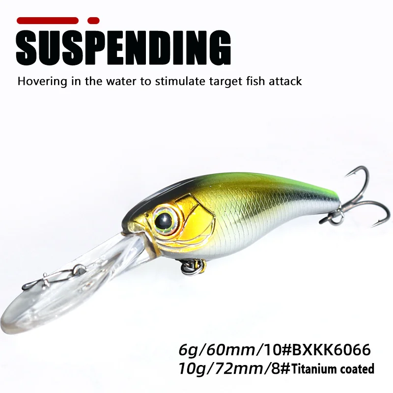 long tongue fishing lure hovering minnow wobbler artificial jerkbait ganchos de alta qualidade mergulho suspending hover novo 6g 10g 01