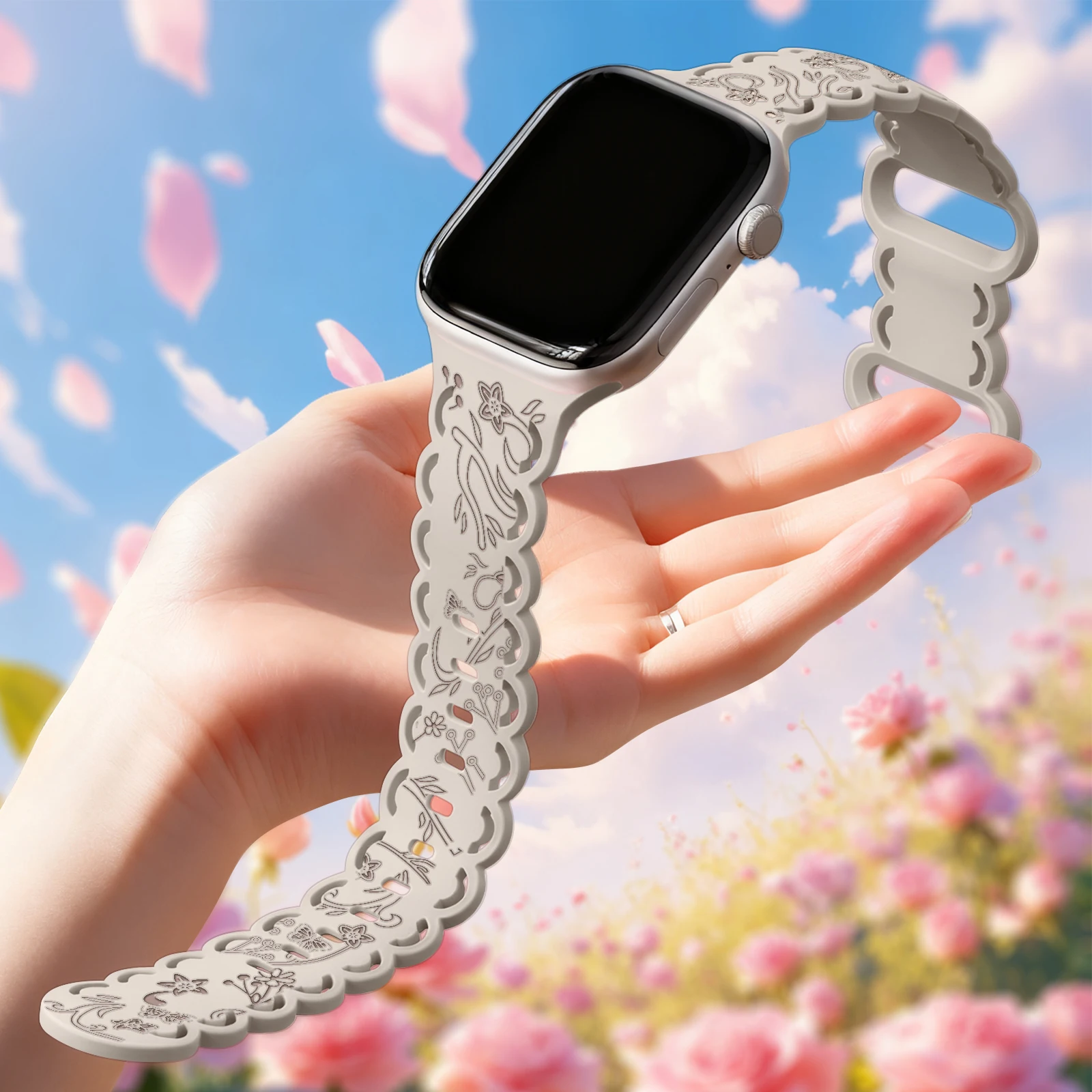 For Apple Watch Bands 46mm 45mm 44mm 40mm 42mm Bracelet Correa iwatch Series 11 10 9 8 SE Ultra 3 Hollow Engraved Silicone Strap
