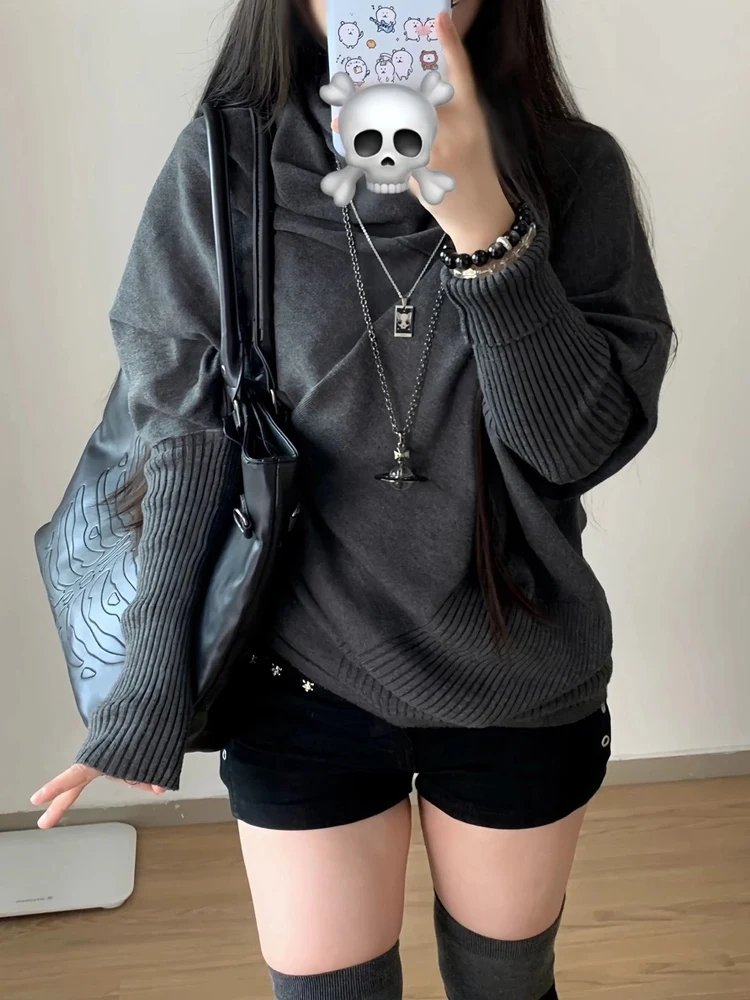 Women Autumn Knit Sweater Y2K Aesthetic Slim Batwing Sleeve Solid Color Long Sleeve Pullover Korean Style Casual Streetwear Tops