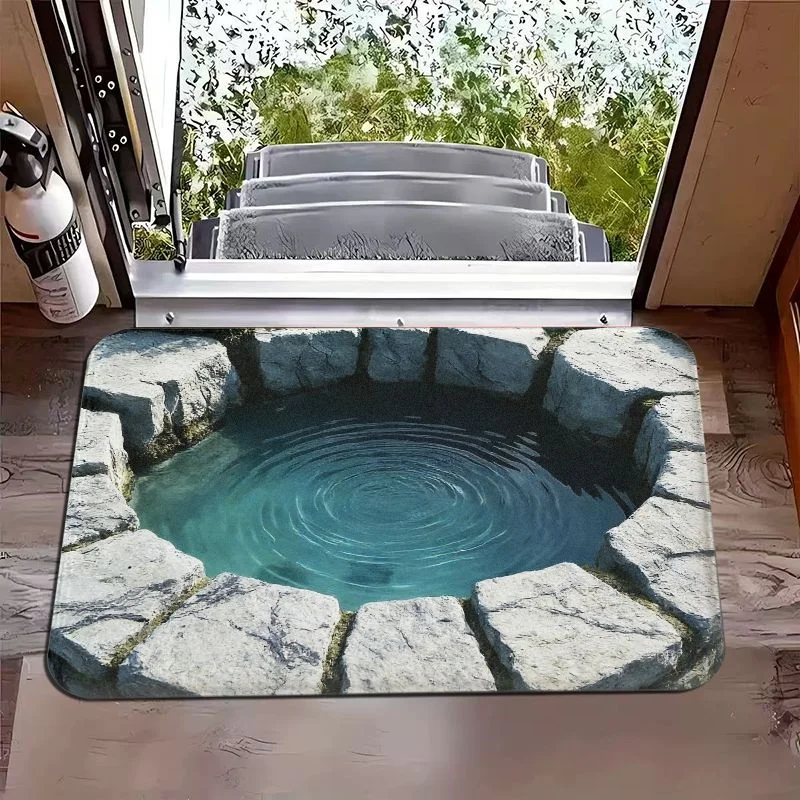 Visual Effect Printed Anti Slip Doormat Optical Illusion Stone Hole Welcome Floor Rug for Household Indoor Entry Home Decor Mat