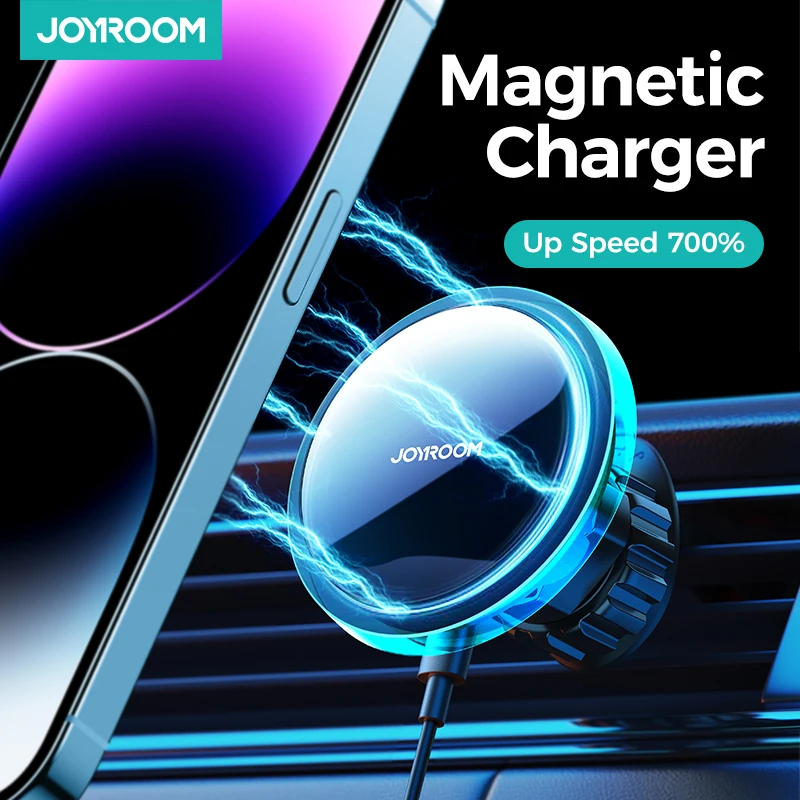 Joyroom Magnetic Car Phone Holder Wireless Charger For iPhone 14 13 12 Pro Max Fast Charging Car Charger Holder With Blue Light