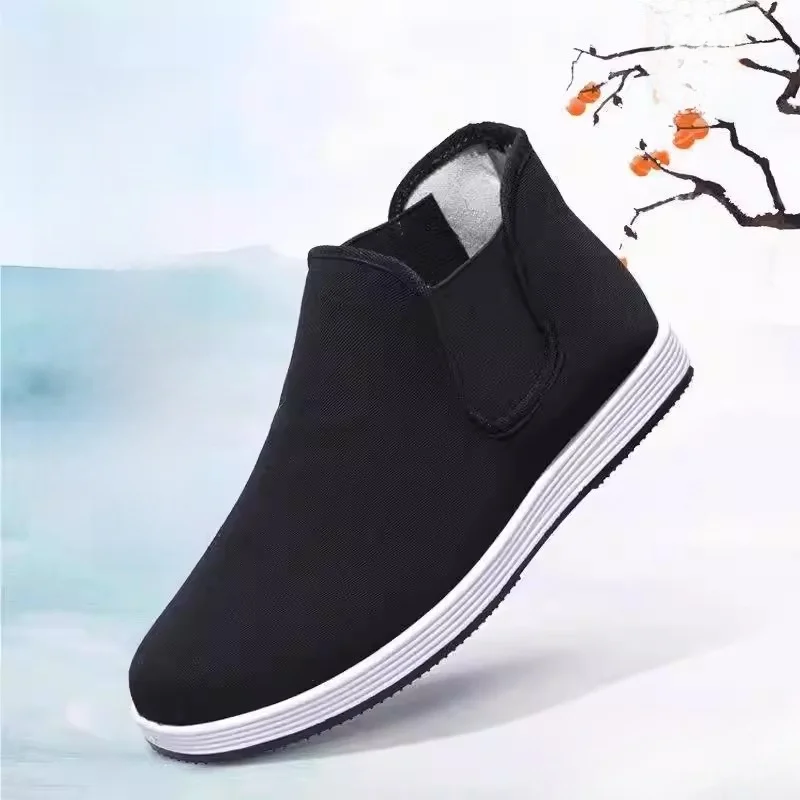 New High-Top Canvas Shoes Men's Women's Breathable Cotton Fabric Rubber Bottom Dustproof Non-Slip Wear-Resistant Black Canvas...