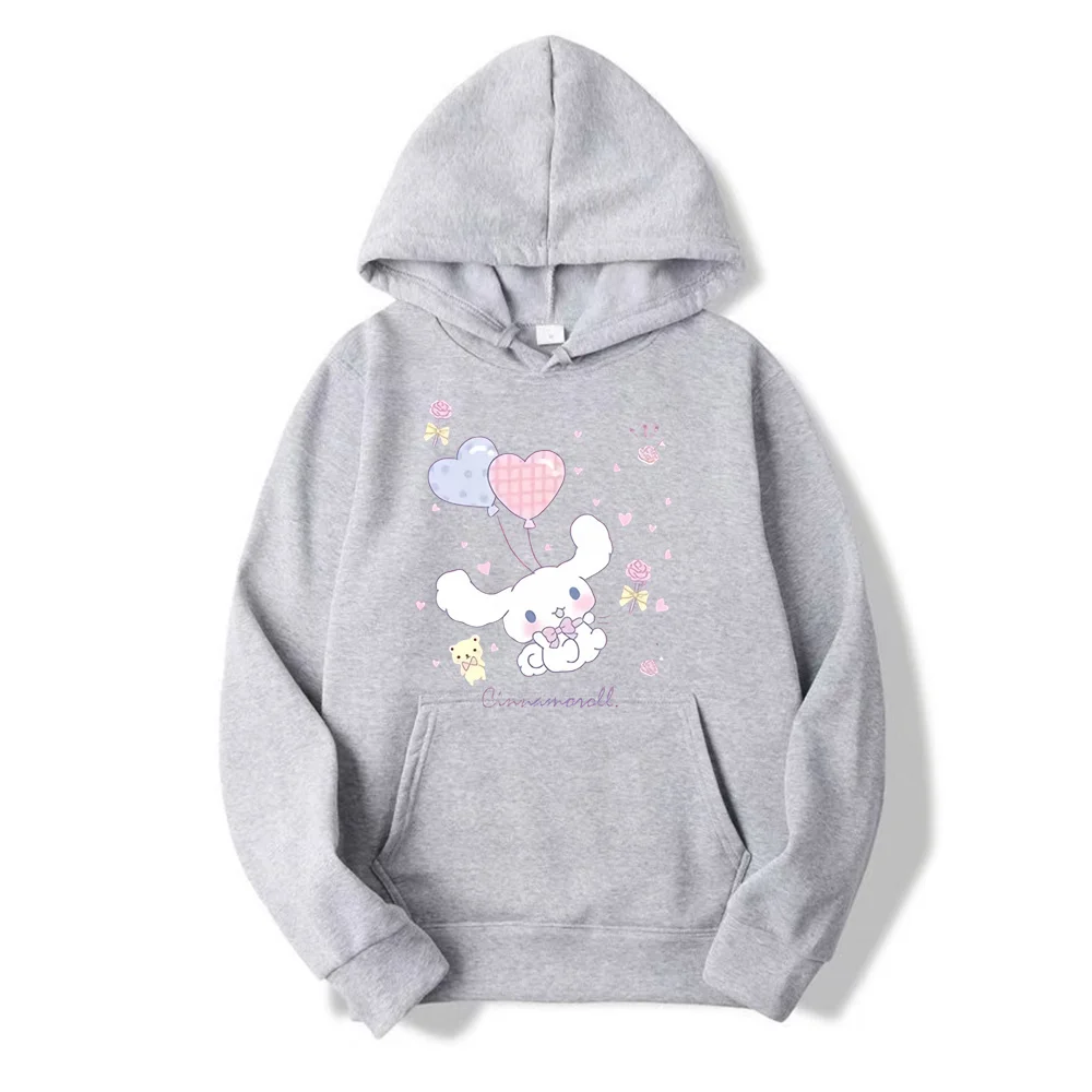 Autumn Cinnamoroll Print Hooded Women Pullovers Casual White Pink Loose Long Sleeve Thin Chic Hoodies Plus Size Women Sweatshirt