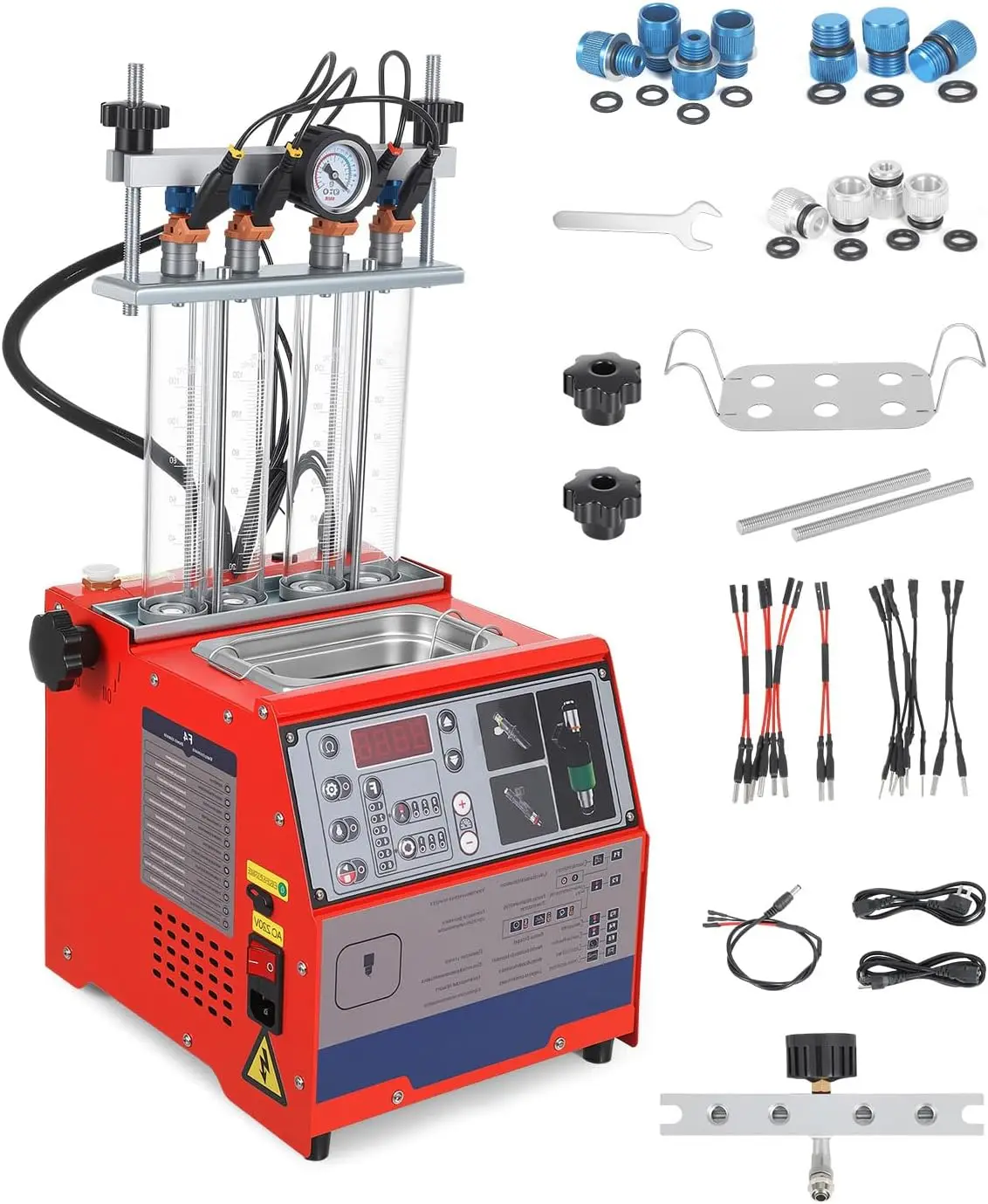 

Garvee Ultrasonic EFI Injector Cleaning & Flow Test Bench, 4 Cylinder Fuel Injector Cleaner Tester Machine with Pulse RPM Resistance Test 0-10 Bar Automotive Cleaner