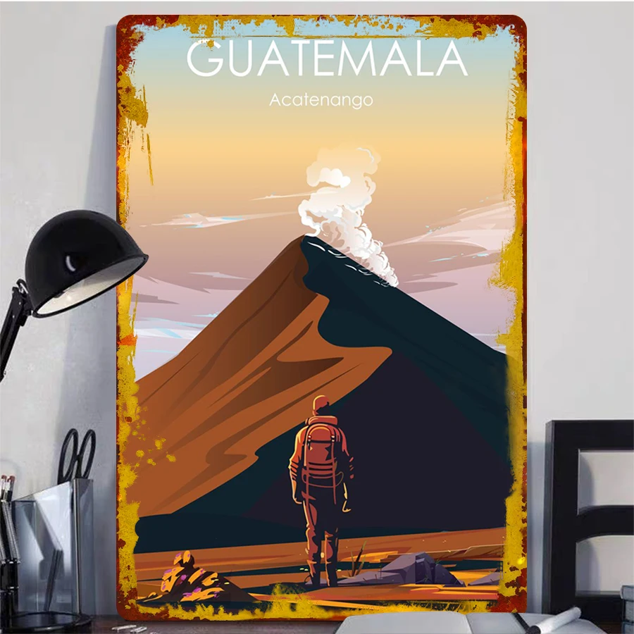 Guatemala Acatenango Volcano Landscape Metal Wall Art Home Decor Travel Souvenir Gift