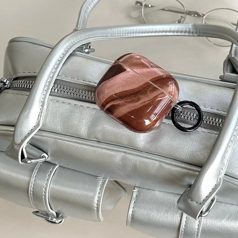 Funda para auriculares con diseño de lava y chocolate con anillo para Airpods Series 1, 2, Pro/pro2, 3, 4, a prueba de polvo, anticaída