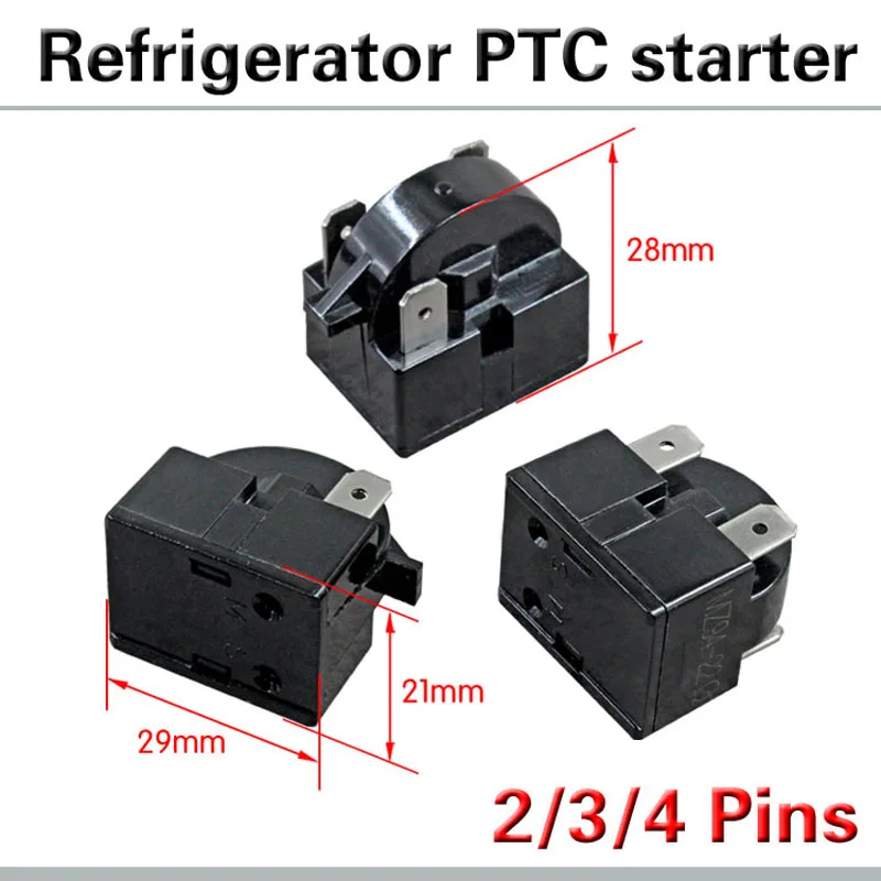 Starting Relay Refrigerator PTC Start Relay 2/3/4 Pin 12/15/22 Ohm 1/2/HP 1/3HP 1/4HP 1/5HP 1/6HP Compressor Overload Protector