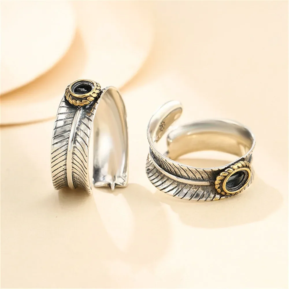 

Ring Setting for 4.5x5.5mm Oval Cabochons Feather Shape Ring Blank Thai Sterling Silver Yellow Gold Plated Adjustable Ring Base