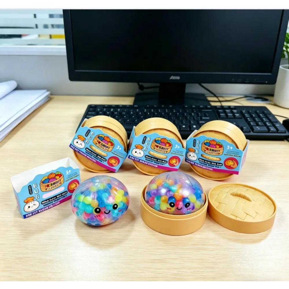 Colorful Bubble Dumpling Squeeze with Steamer Soft TPR Dough Ball Decompression Fidget Toy Funny Creative Bun Gift view 2