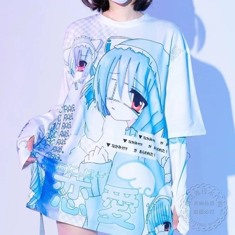 Japanese Y2k Anime Harajuku Tees Half Sleeve O-Neck Women Oversize White Preppy Style Summer Camisetas Casual Tshirts