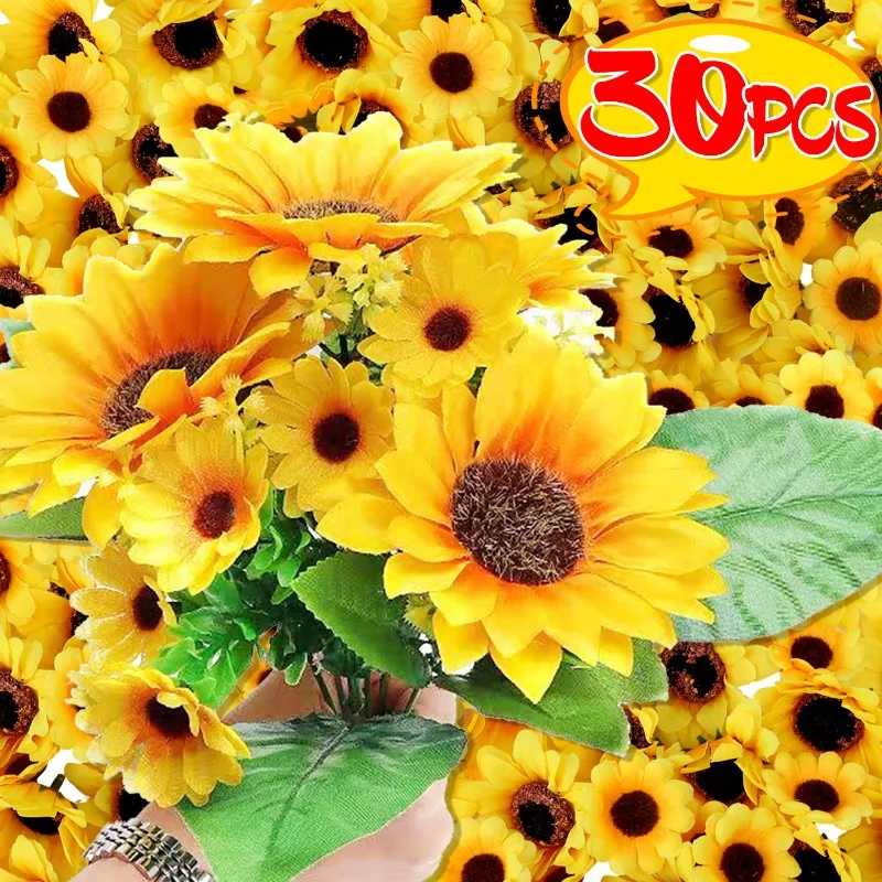 30pcs Artificial Sunflower Flower Mini Silk Daisies DIY Wreath Scrapbooking Fake Flowers Sunflowers Head Gift Wrapping Box Decor