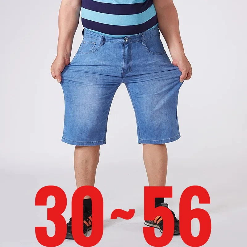 

Extra Big Size 56 Men's Denim Short Knee Length Bermuda Male Light Stretch Large Plus 6xl 7xl 8xl 9xl 10xl Jean Breeches Classic