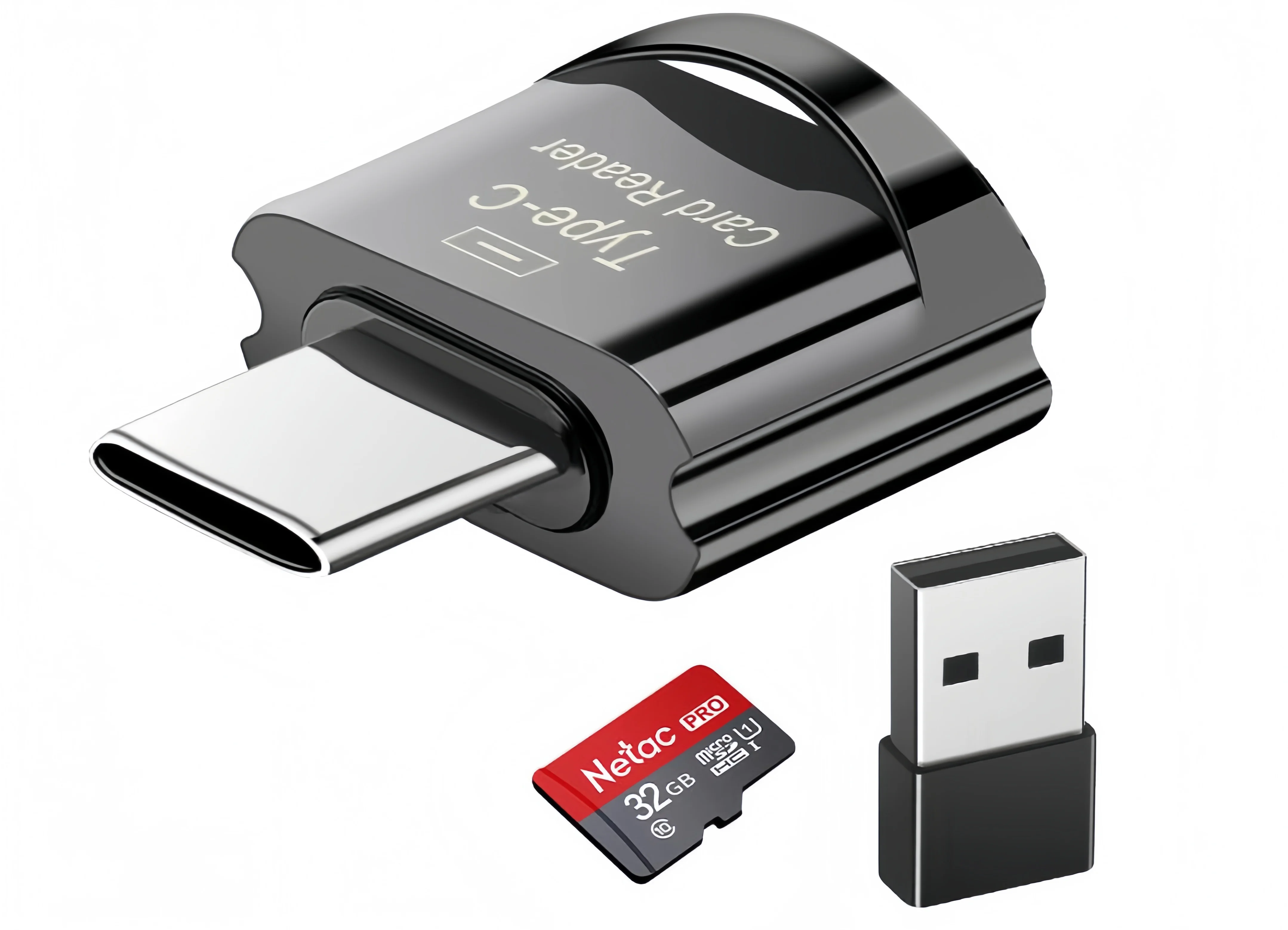 Type C Micro SD Card Reader, BorlterClamp USB C TF Card Reader Adapter with Keychain