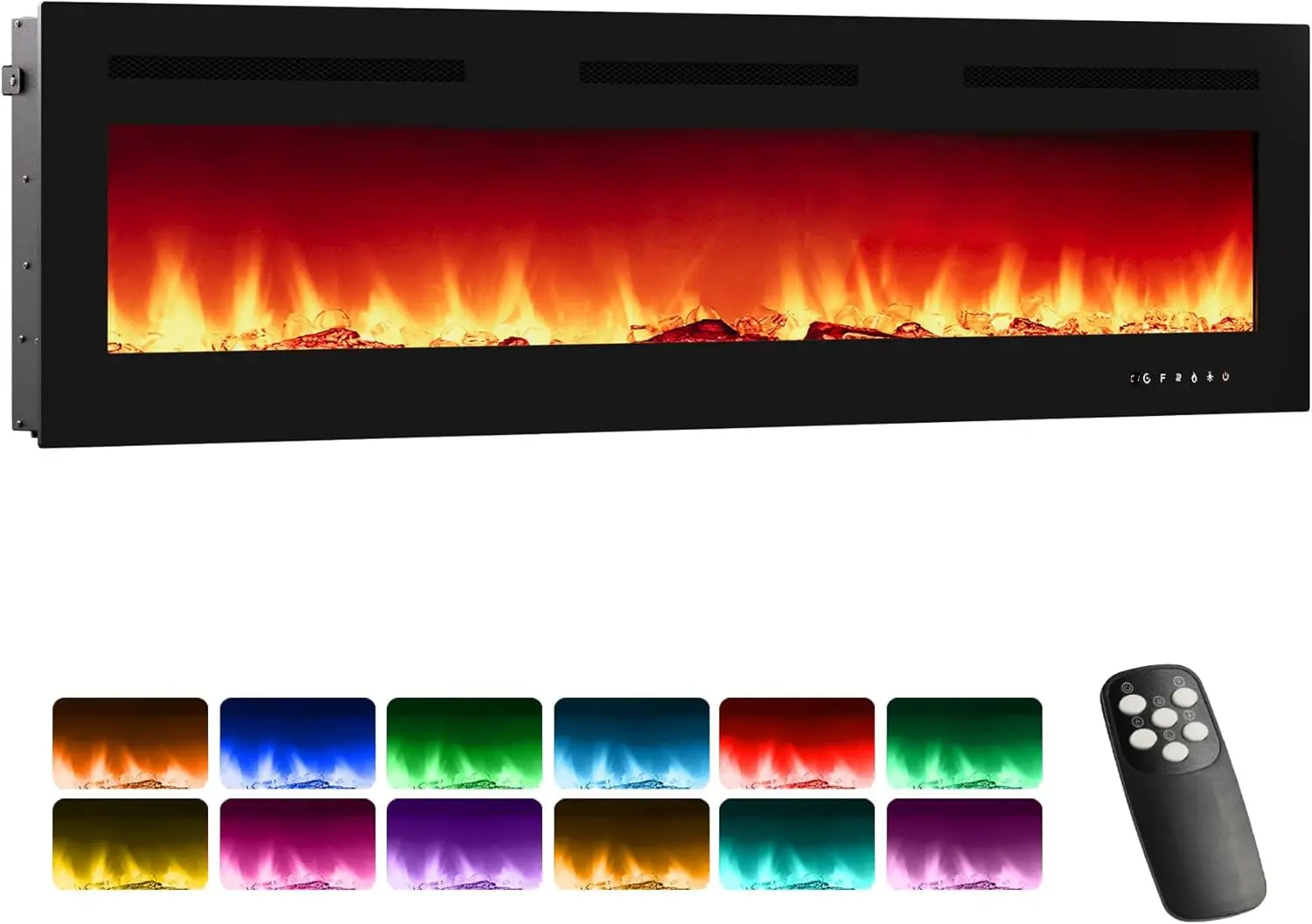 

72'' Electric Fireplace Insert - Ultra Narrow Wall Mount with 3 Heating Modes, 12 Flame Colors, Remote Control & Timer