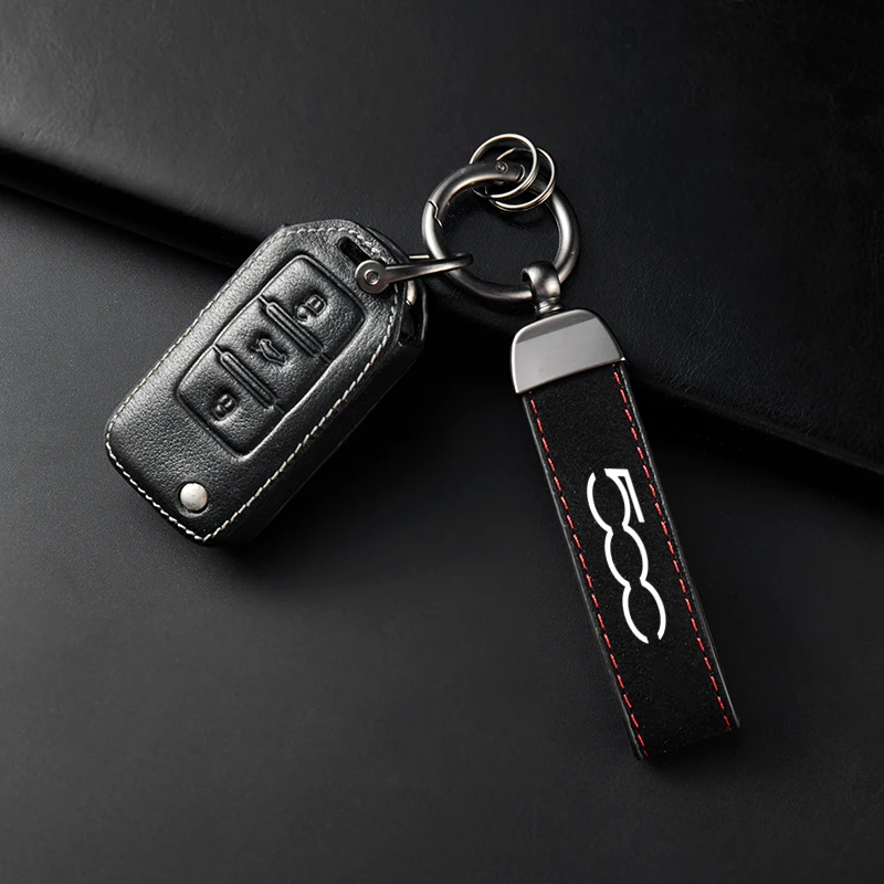 Fiat 500 500C 500X 500L Abarth 695 Autoi 고급 가죽 스웨이드 키 체인 말굽 버클이있는 자동차 스포츠 열쇠 고리