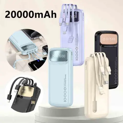 20000mAh Power Bank with Built-in Type-C Cable CCC Certified Digital Display Ultra-Thin Fast Charging External Battery Charger P