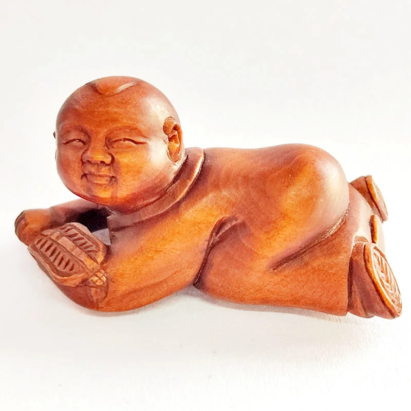 

GX161 — Коллекционный старый 2-дюймовый самшит ручной работы Netsuke: Маленький мальчик-монах
