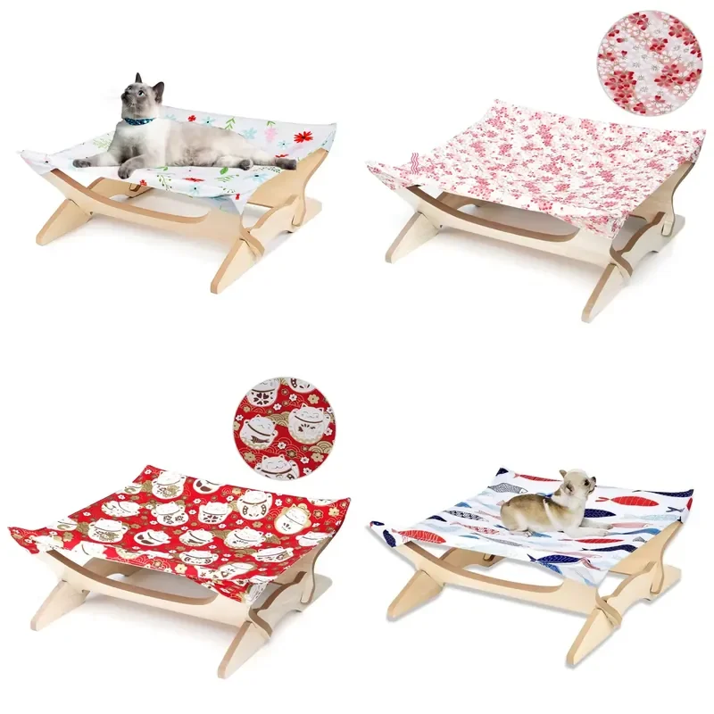 Wooden Cat Hammock Bed Wall Mounted Hanging Pet Bed for Indoor Cats Kittens Cozy Sleeping Perch Space Saving Furniture
