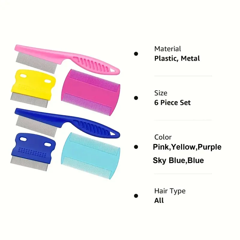 6PCS Flea  Lice Cat Dog Metal Deshedding Removal Tear Stain Brush Pet Grooming Comb Kit Tool