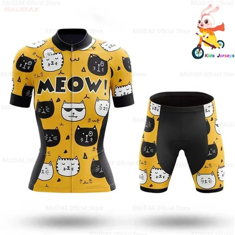 Breathable Cycling Clothing for Kids, Cartoon Cat Jersey, Summer Anti-Pilling Bike Clothing, Balance Bicycle Shirt, Girls, 2025