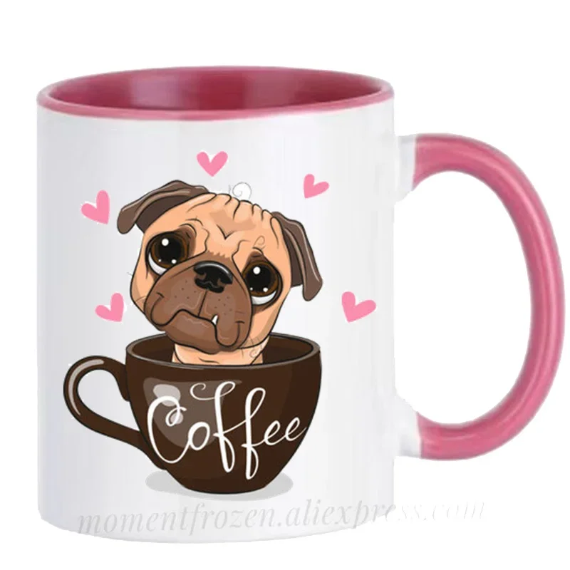 Cute Pug Dog Mugs Bulldog Puppy Cups Valentines Gifts Husband Wife Couples Tea Cups Teaware Friend Mugen Coffee Mug Home Decal