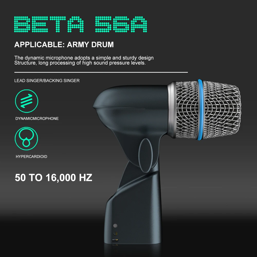 BETA 56A Durm Microphone Swivel-Mount Dynamic Mic For Close Miking Equipped