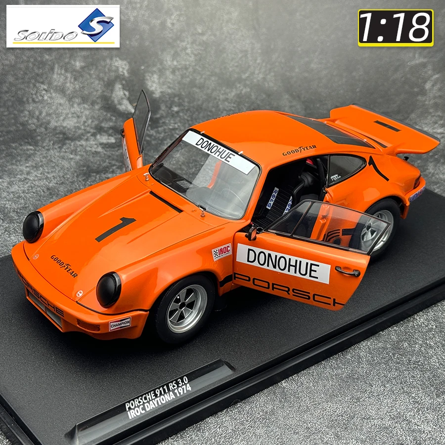 PORSCHE 911 RS 3.0 IROC #1 DONOHUE IROC DAYTONA 1974 ORANGE 1:18 Solido brand metal car model holiday gift die cast model