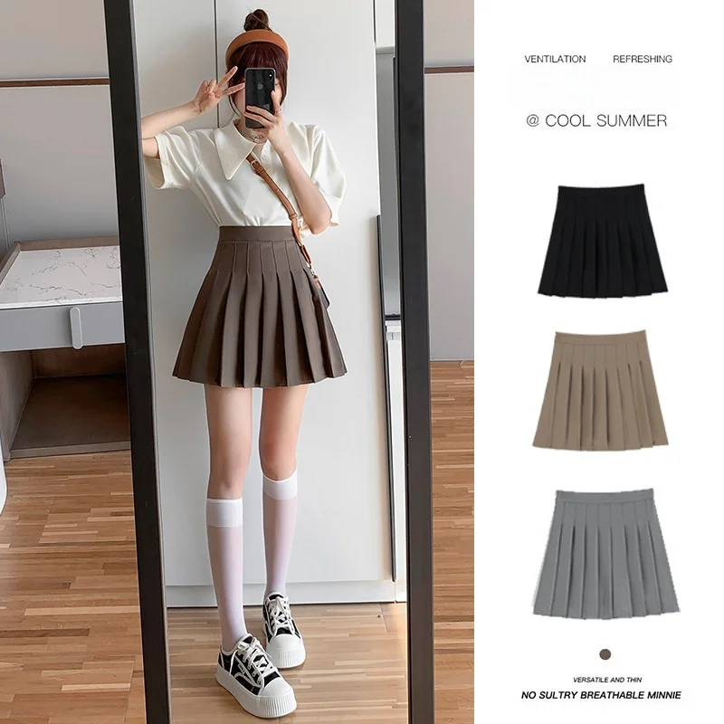 Madam A-Line  Skirt Pure Color Khaki Spring Summer Versatile Half-length Umbrella Skirt for Women Short Stylish Trendy
