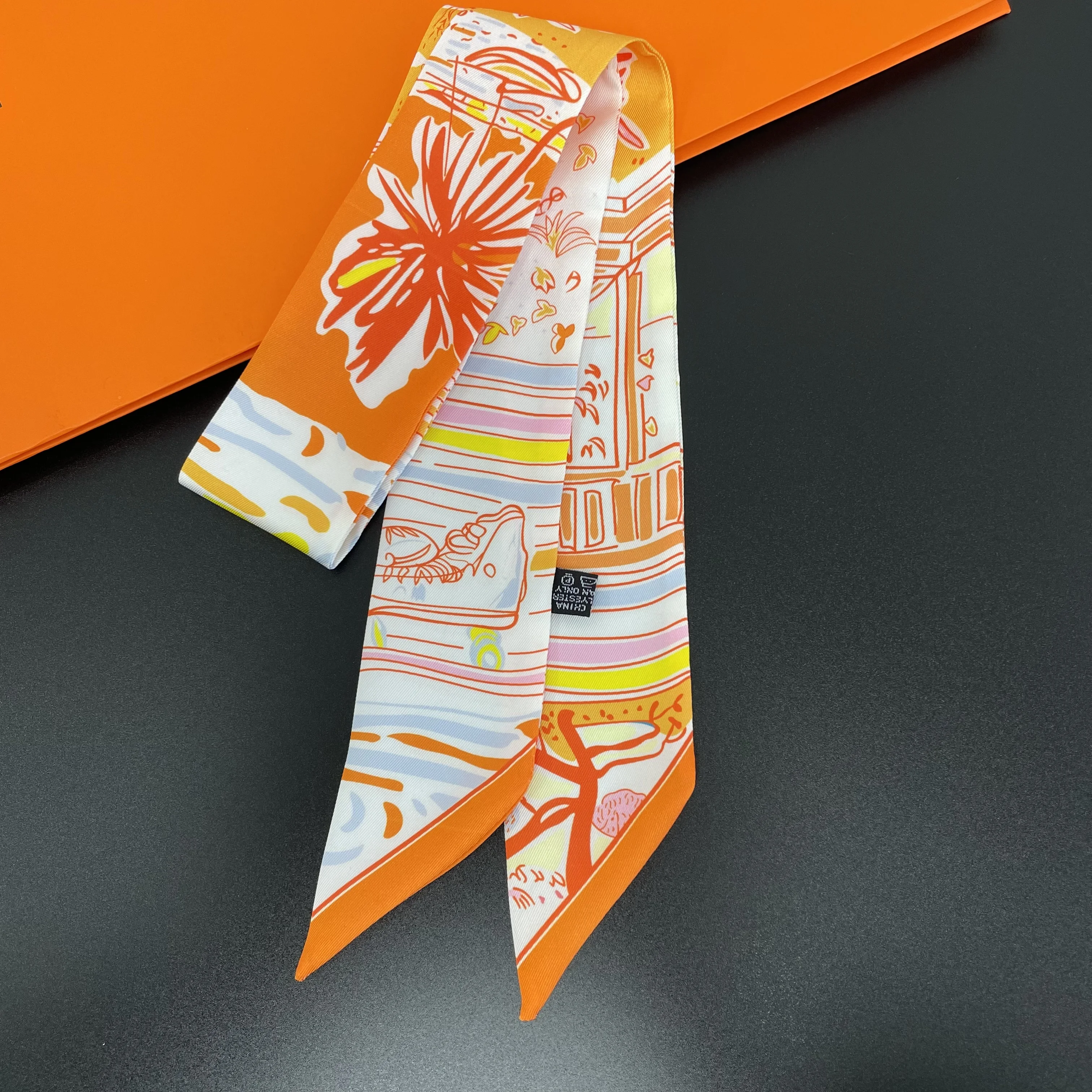 2024 diseño zapatos de boceto marca bufanda de seda bufanda de lujo mujeres Foulard bolso flaco bufandas pañuelo moda diadema para el cabello