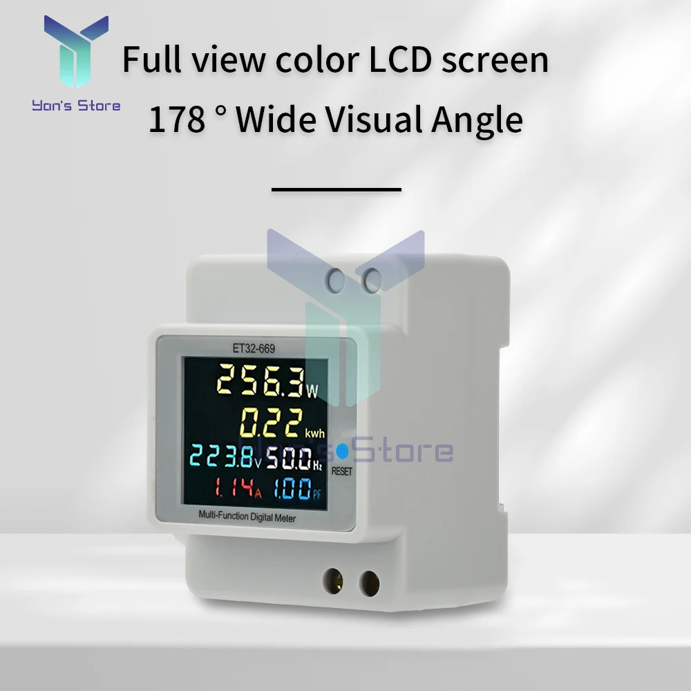 Высокоточный ваттметр переменного тока 40-300 В 100 А, монитор мощности для крепления на DIN-рейку с ЖК-экраном для измерения использования электроэнергии