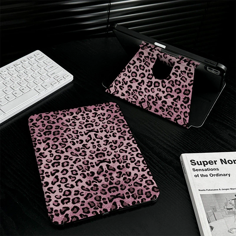 Dark Purple Leopard Print 360° Rotation Cover For iPad Pro 13 11th M5 M4 12.9 A16 10 8 7 9th 10th Air 11 M2 M3 Mini Tablet Case