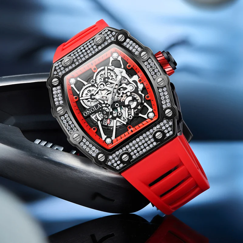 ONOLA 3827D Luxury Diamond Inlaid Sports Quartz Men's Watch Waterproof Luminous Calendar Watches for Men Relogios Masculino