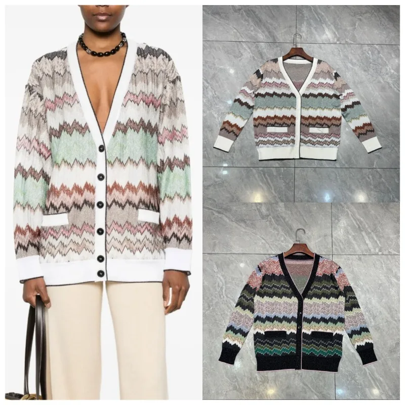 Gestreifte Strickjacke für Damen 2026 Sommer Neu V-Ausschnitt Langarm Taschenmantel Stretch Slim Fit Top Persönlichkeit High-End