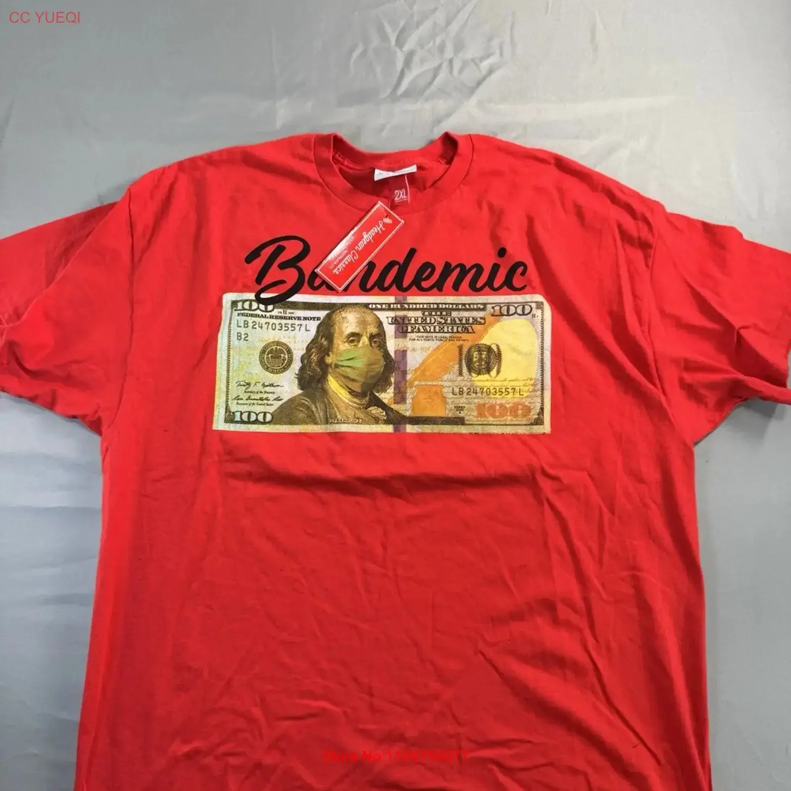 Headgear Classics Men s T Shirt Bandemic 100 Dollar Bill Size 2XL Red NEW vintage Washed Top For Everyday Wear Versatile homme