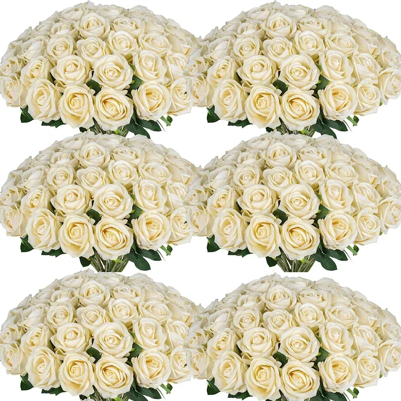 100 stuks kunstmatige rozen bloemen nep zijden rozen boeket voor tafel middelpunt vazen bruiloft feest decor