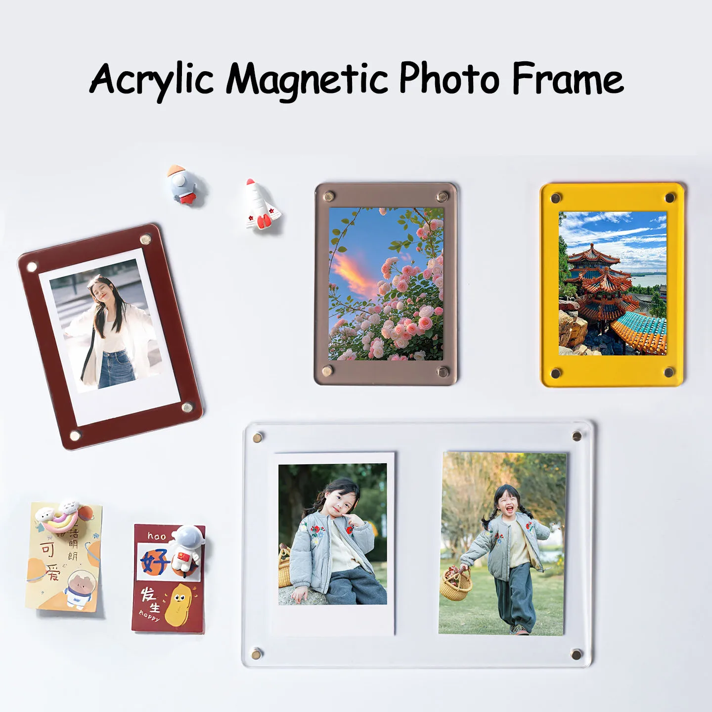 5pcs/lot Acrylic Magnetic Mini Photo Frame Transparent 2/3/4/5/6inch Frame Refrigerator Magnet Crystal Tabletop Picture Holder