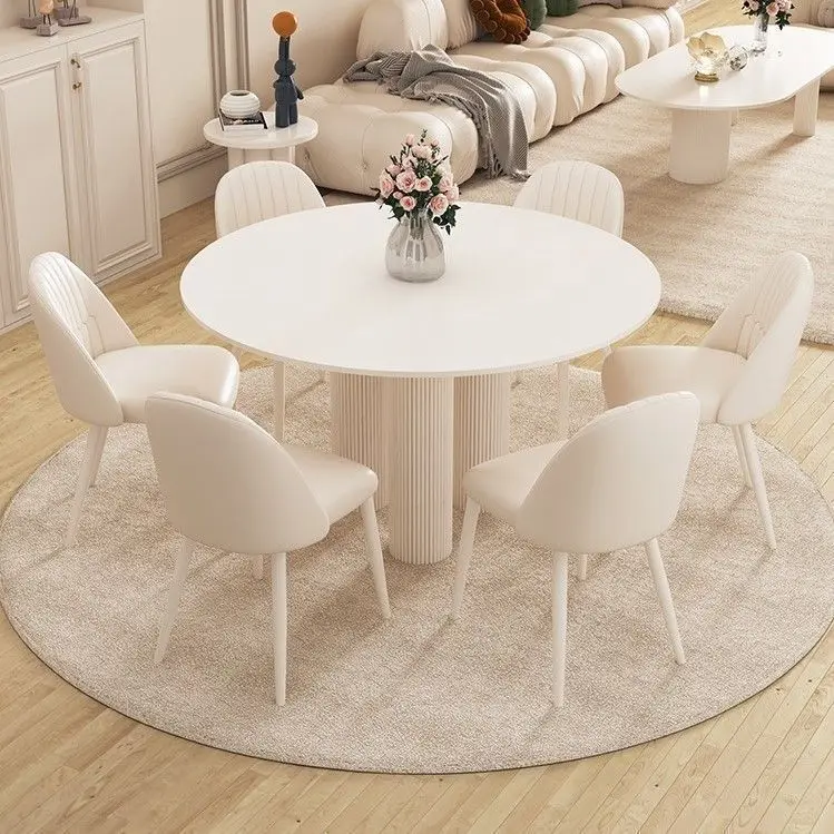 Internet celebrity light luxury rock plate dining table and chair combination modern simple round household small