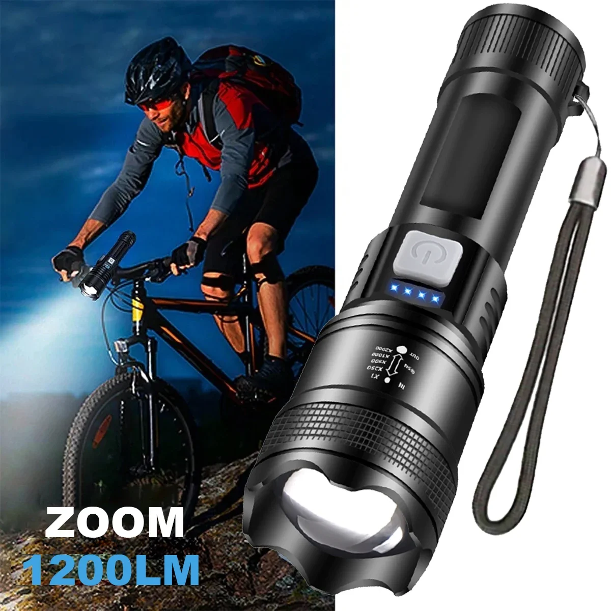 P200 Super Powerful LED Flashlight Zoom Tactical Torch Built-in Battery USB Rechargeable Waterproof Lamp Ultra Bright Lantern