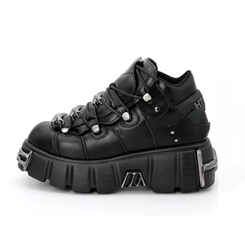 2024 NEW Punk Style Women Shoes Lace-up heel height 6CM Platform Shoes Woman Gothic Ankle Rock Boots Metal Decor Woman Sneakers