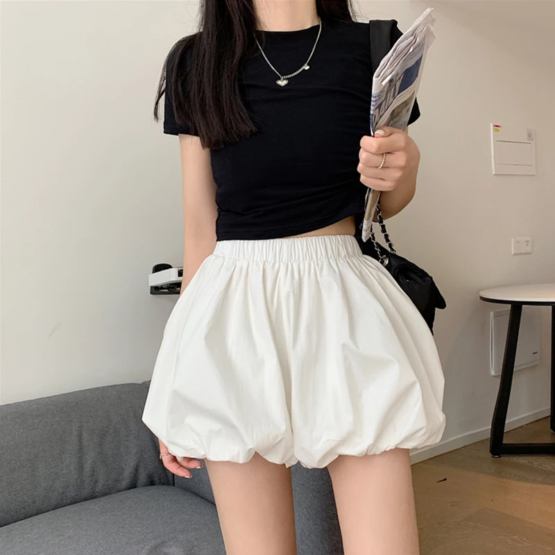 

Women's Elastic Band Shorts Pants Casual Korean Female Black White Loose Pumpkin Bloomer Short Pants Summer Y2k