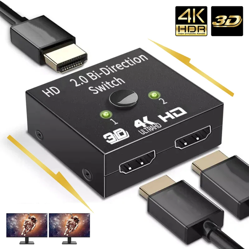 4K HDMI-Compatible Switch Bi-Direction 2.0 4K 60HZ HDTV Splitter Switcher 1x2 2x1 Adapter 2 In 1 For PS4 TV Box Switcher Adapter