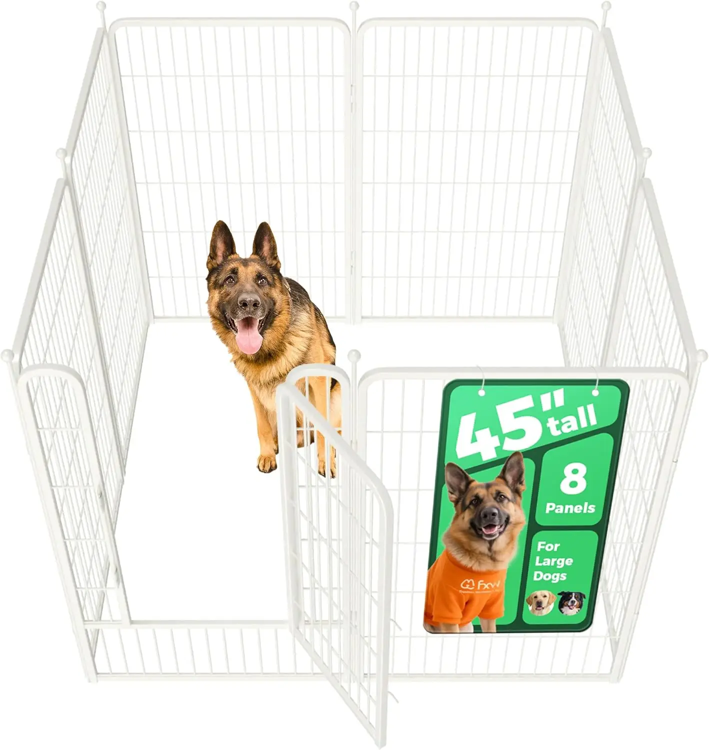 

Rollick Unleashed Dog Playpen for Indoor, Yard, RV Camping, 45 inch 8 Panels for Large Dogs, White│Patented