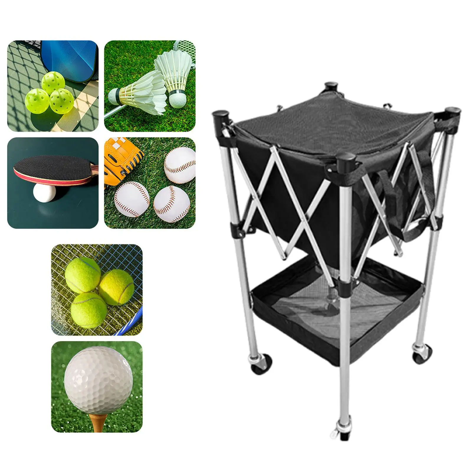 

Tennis Cart Portable Coach Ball Cart Large Capacity Ball Storage Cart Teaching