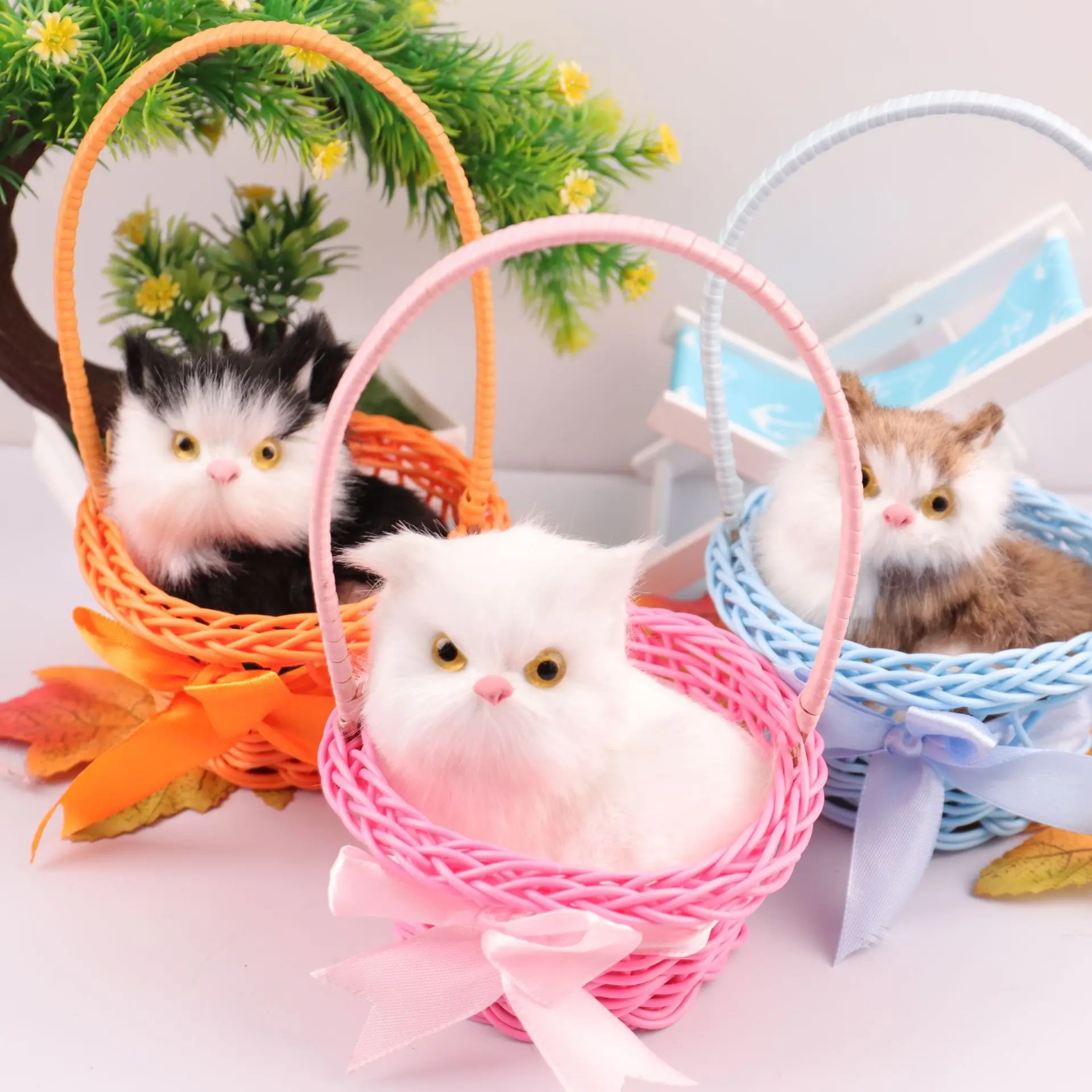 Childhood Simulation Handheld Basket Cat Toy Model Desktop Decoration Small Ornaments Baby Interaction Will Call Birthday Gifts