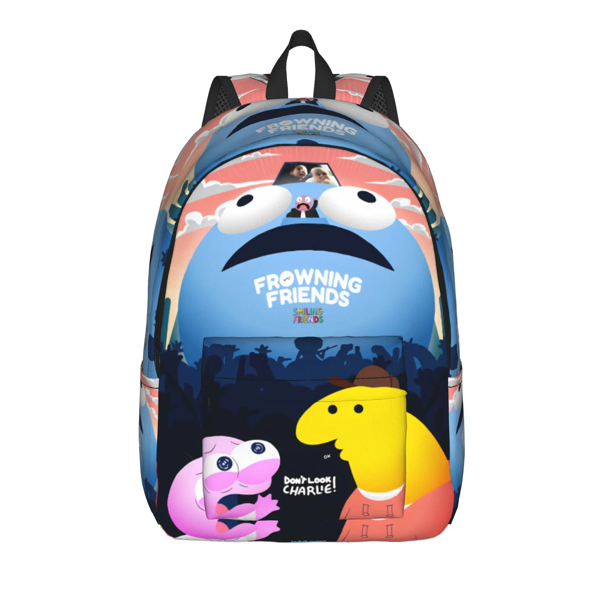 Smiling Friends Pim And Charlie Backpack  University Backpacks Unisex Style High School Bags Colorful Lightweight Rucksack