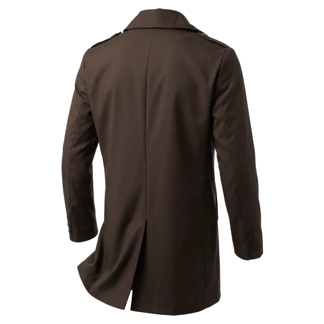 Herbstliche Herren-Windjacke: Dünne, zweireihige Jacke mit Epauletten – Mittellange Outdoor-Reise-Windjacke für Herren – Detail 17
