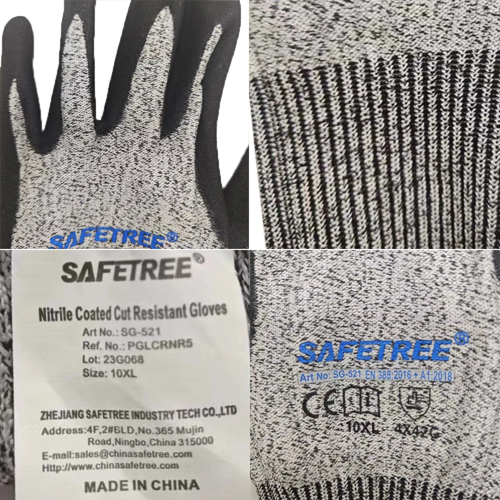 SAFETREE CE Level 5 Anti-cut Work Glove Cut Resistant Safety Gloves Constrution Security HPPE Nitrile Coated